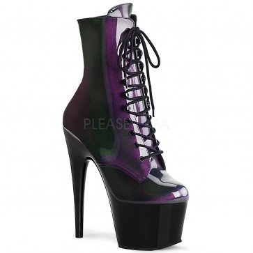 Pleaser ADO1020SHG/PP-OL/B 7" Heel, 2 3/4" Platform Lace-Up Ankle Boot, Side Zip