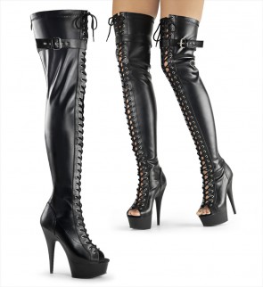 Pleaser DELIGHT-3025 Blk Str Faux Leather/Blk Matte