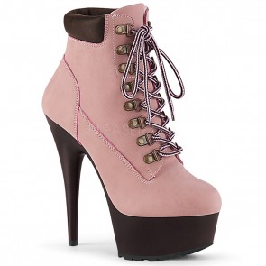 Pleaser DELIGHT-600TL-02 B. Pink Nubuck Faux Leather/D. Brown Matte