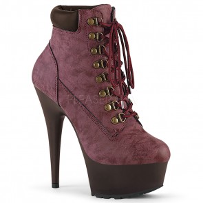 Pleaser DELIGHT-600TL-02 Burgundy Nubuck Faux Leather/D.Brown Matte