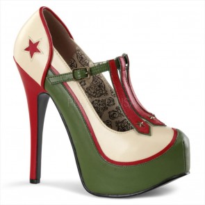 Bordello TEEZE-43 Cream-Olive Green Pu